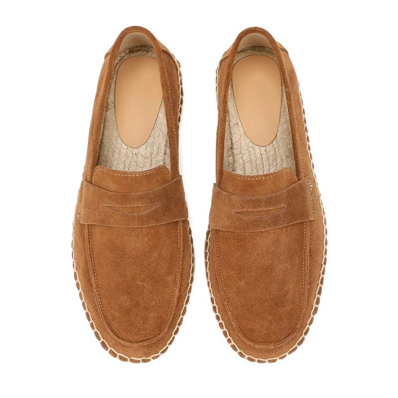 LUXSOLE Мужские джутовые эспадрильи Лоферы без шнуровки Коровья замша Кожа Повседневная обувь 35