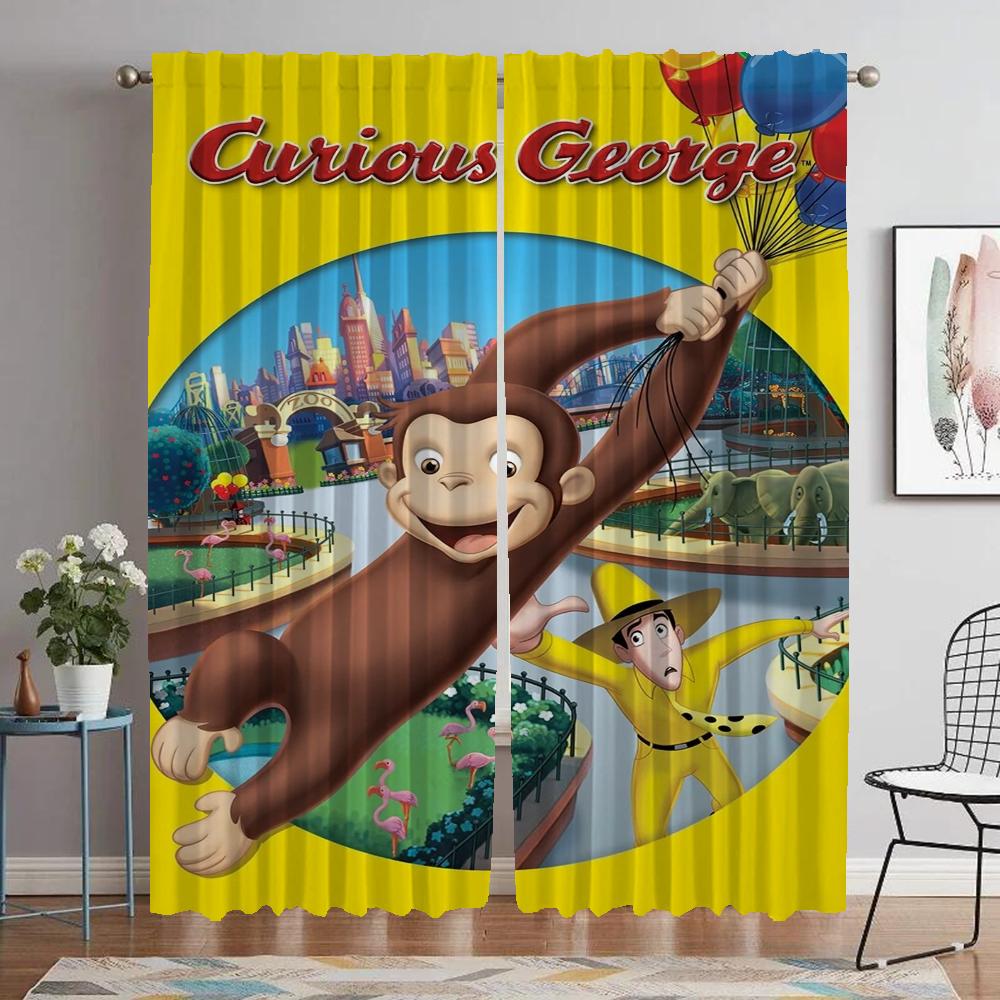 Curious George Curtains for Bedroom Curtains Child Room Shades Window Curtain Partition Halloween Decoration Living Kitchen Home