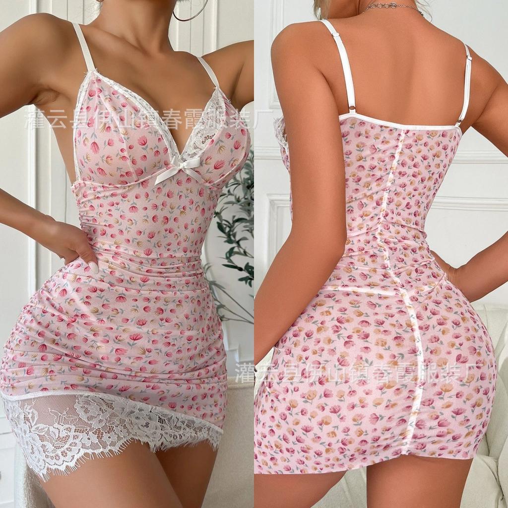 Women's fashion, sexy fun floral lace V-neck hip dress, women's clothing, new