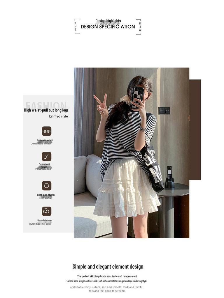 2025 New Summer A-Line White Lace Pleated Ballet-Inspired Skirt for Women