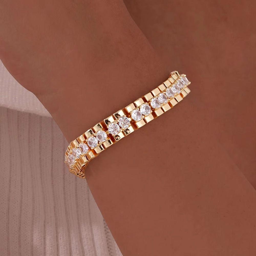 Jewelry Block Chain Bracelets Waterproof Cubic Zirconia Bangle  Jewelry Accessories