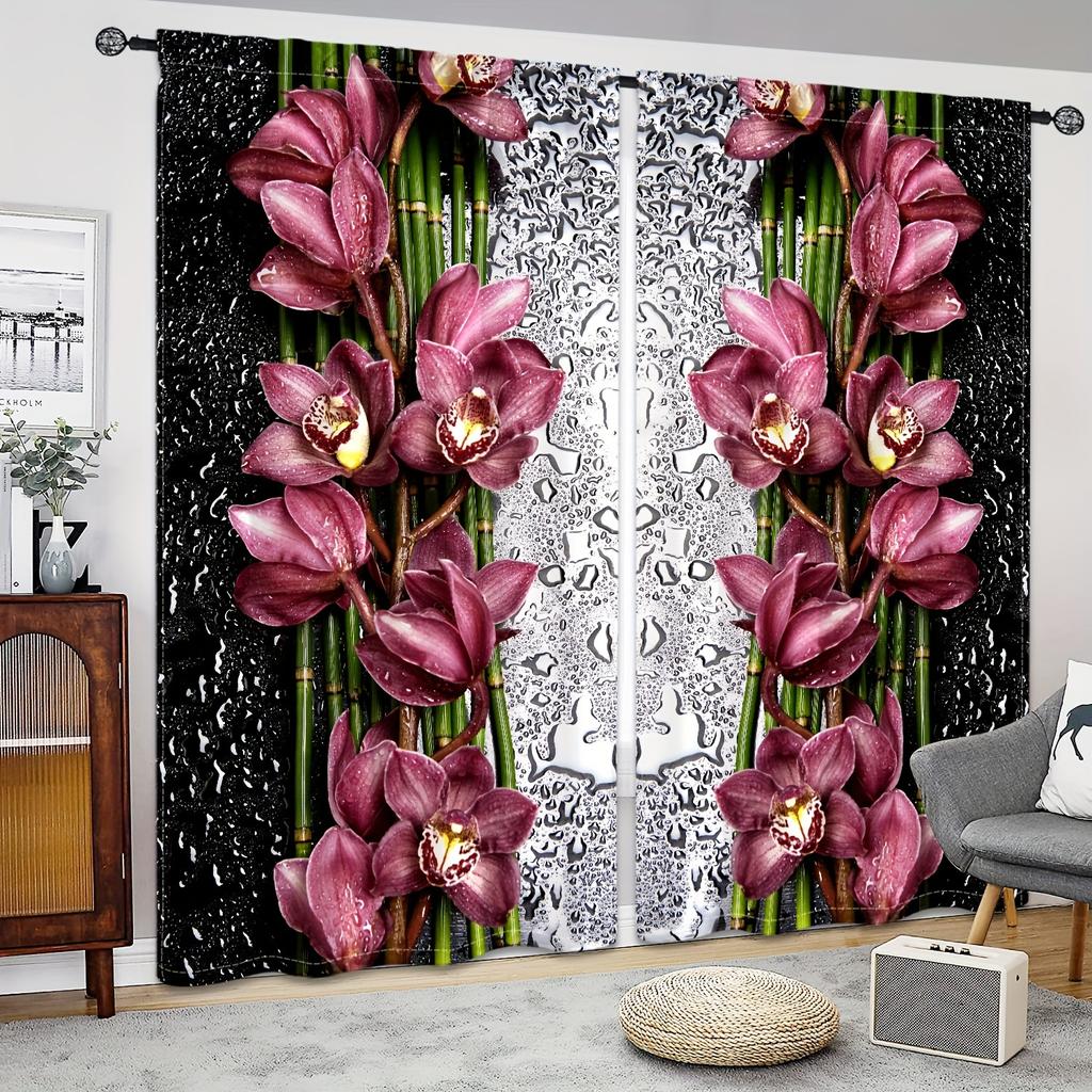 Gold Diamant Rose Blume Floral Fenster Vorhänge Jalousien Für Wohnzimmer Kinderzimmer Schlafzimmer Bad Küche Büro Tür Home Decor2Pcs