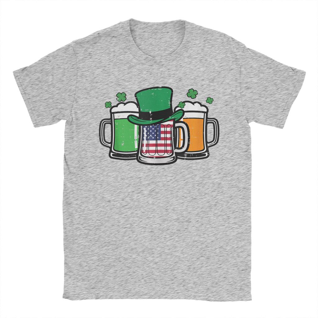 St. Patrick's Day Tasse US-Flagge Saint Pattys Patriotische T-Shirts Unisex Baumwoll-T-Shirt Rundhals-T-Shirts Kurzarm Kleidung Geschenkidee