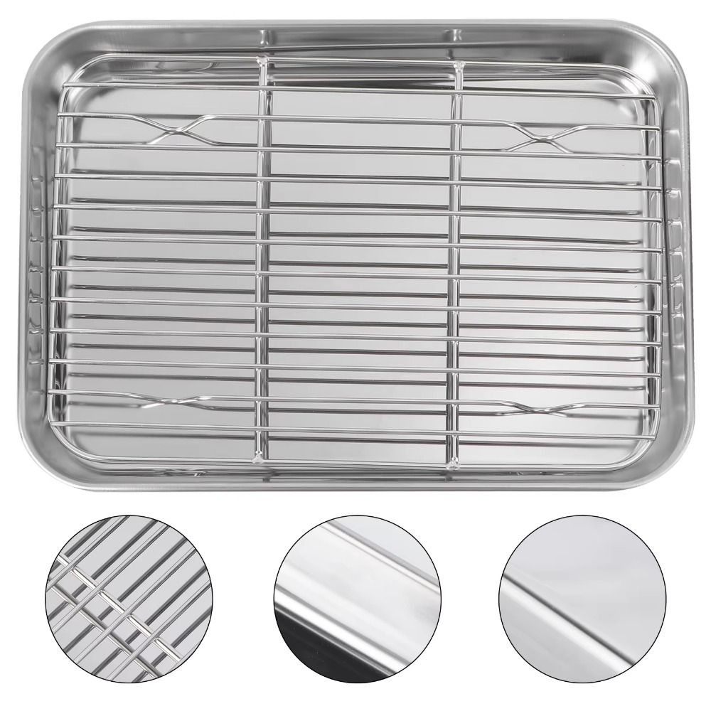 Stainless Steel Baking Pan with Rack Removable Steaming Cooling Racks Food Cooling Tray  Oven Use