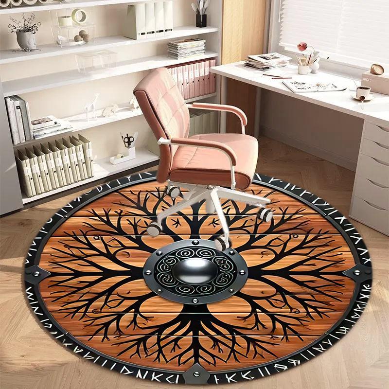 1Pc Viking theme Printed circular carpet, home door mat, outdoor travel protection carpet A1