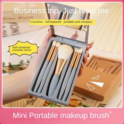 Sada štětců na make-up se zrcátkem Kompletní sada Super měkké štětiny Sada štětců na pudr na obličej a oční stíny v krabičce Přenosná malá sada