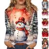 Women's Fashion Casual Long Sleeve Christmas Print Round Neck Pullover Top Blouse