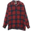 60s Vintage Check Pattern Long Sleeve Open Collar Shirt M Red Men's Used