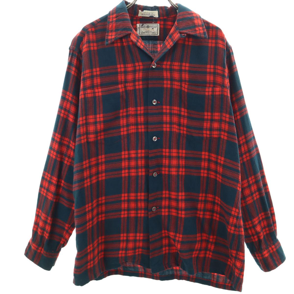 

60s vintage Check Pattern Long sleeve Open collar shirt M Red Men s Used