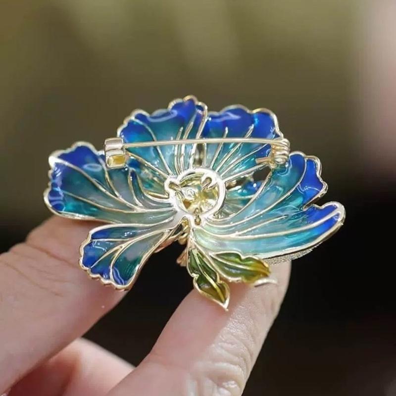 Delicate Women's Peony Brooch Pin with Enamel Finish and Pearls Accent Adds Elegant Charm to Any Stylish Look Styles