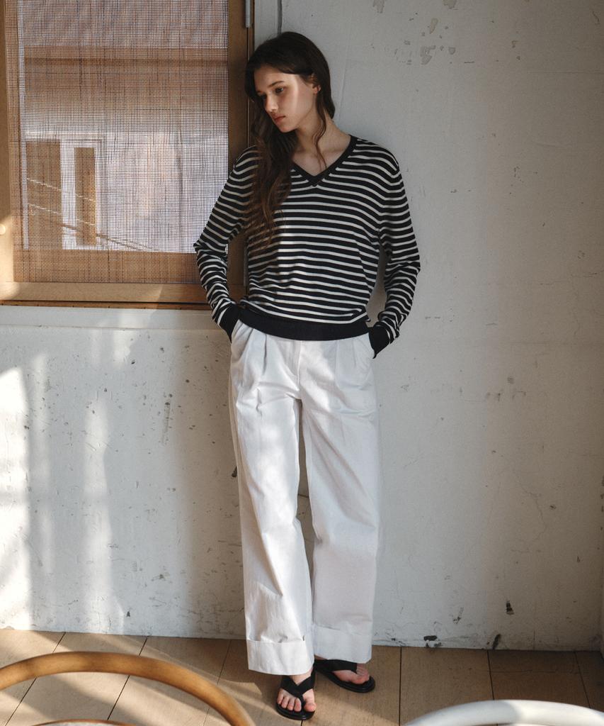 Wednesday Oasis For Woman Washable Mild Stripe V-Neck Knit_Navy(Wc26Kn11)