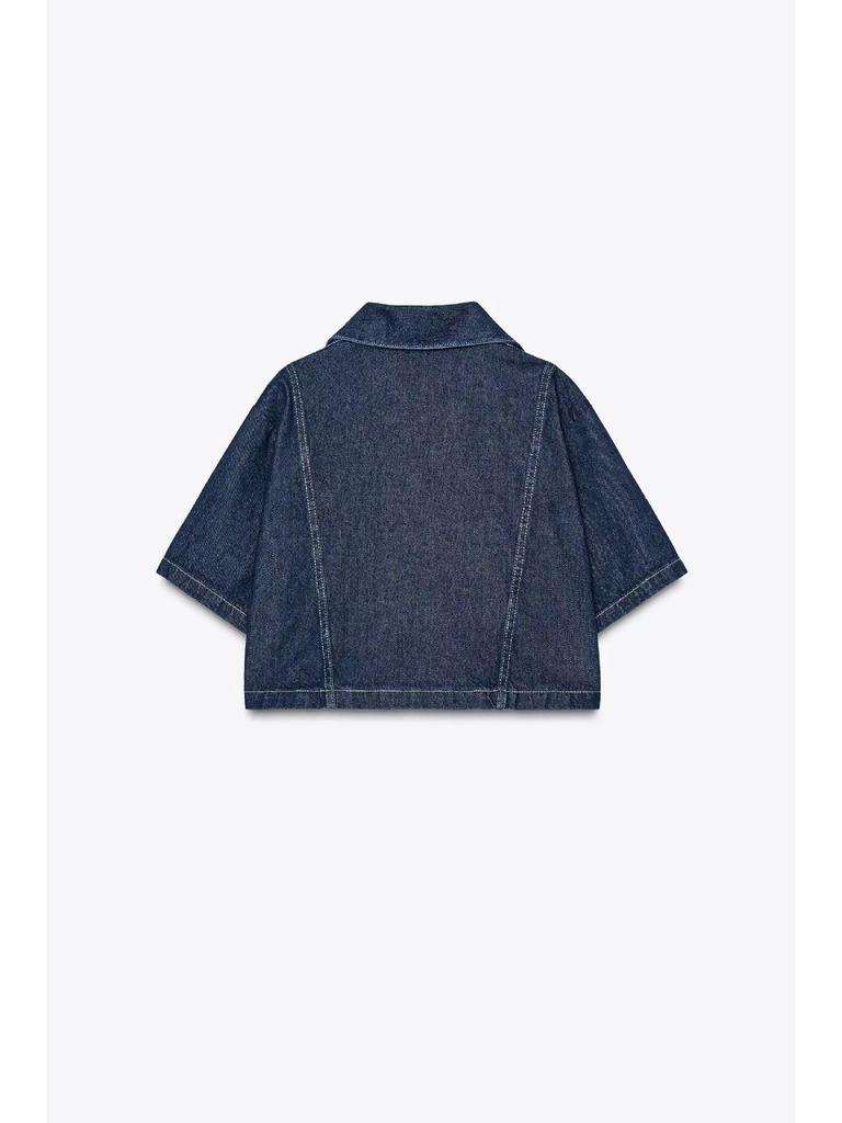 Women's Summer V-Neck Short Sleeve Top & High-Waisted Denim Two-Piece Set