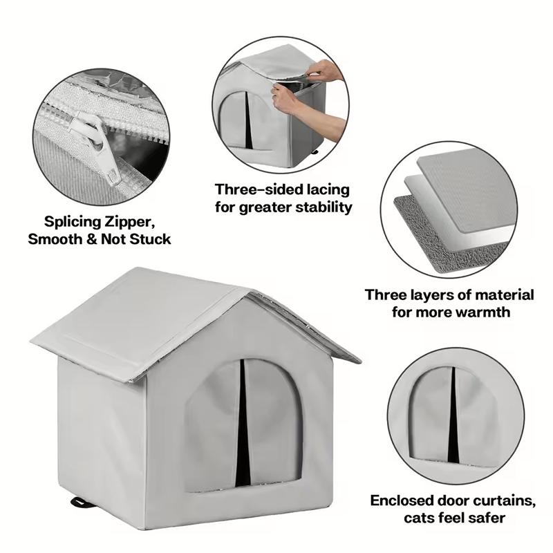 Outdoor Cat House All Season Waterproof Elevated Base Summer Heat Insulation Winter Warm Shelter For Stray Cats Small Dogs