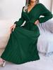 Elegantes Maxikleid mit V-Ausschnitt und langen Ärmeln, plissiert, für Damen