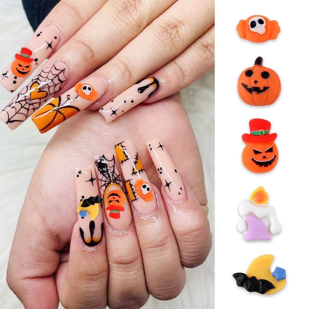 Halloween Resin Nail Art Accessories Cartoon Personality Funny Kid Pumpkin Skull Spider Nail Accessories