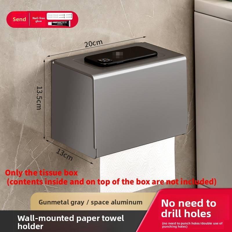 Aluminum Alloy Bathroom Paper Holder With Nodrill Mount For Toilet And Shower Storage