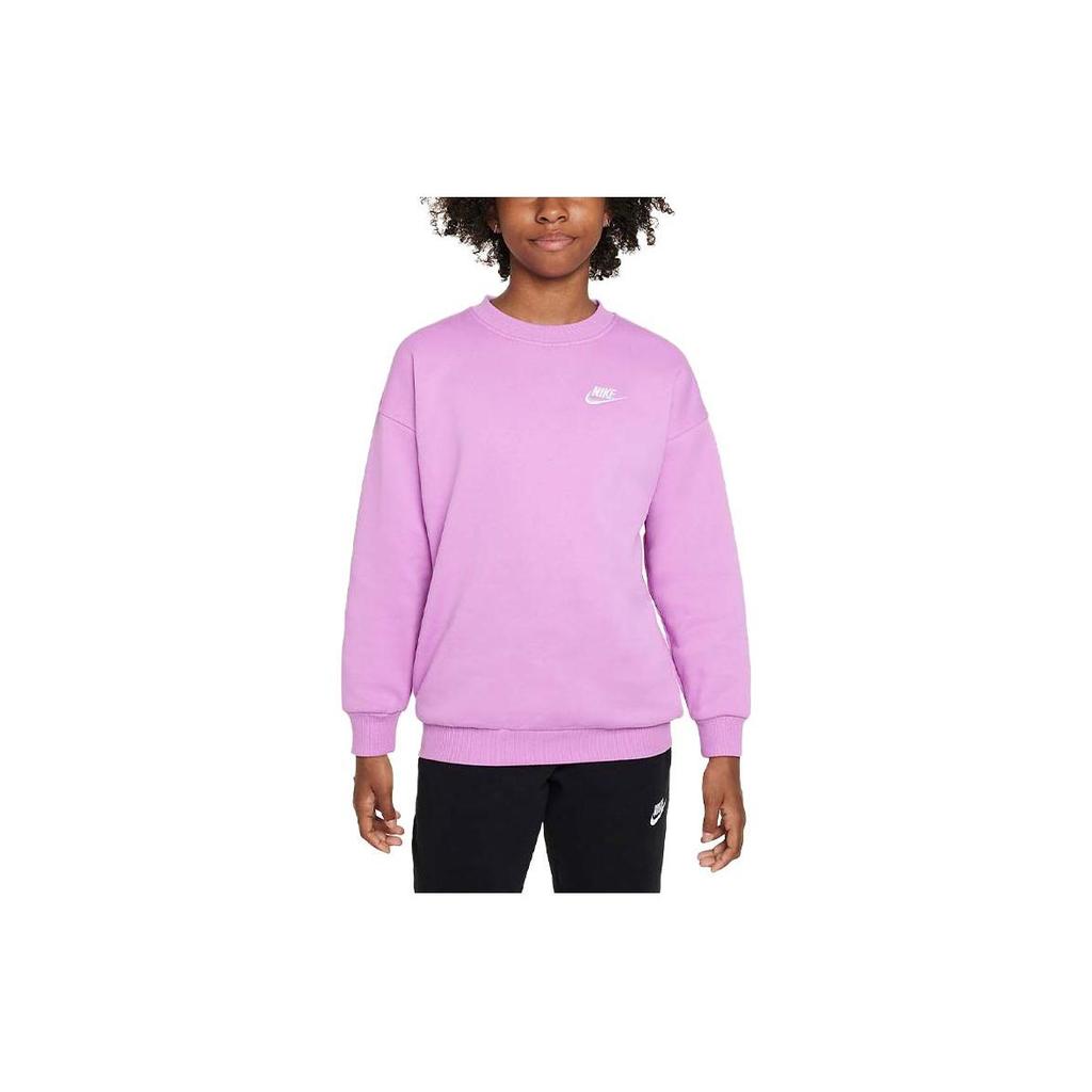Nike Sportswear Club Fleece Solid Logo Embroidered Pullover Kids Tops Light-Purple FD2923532