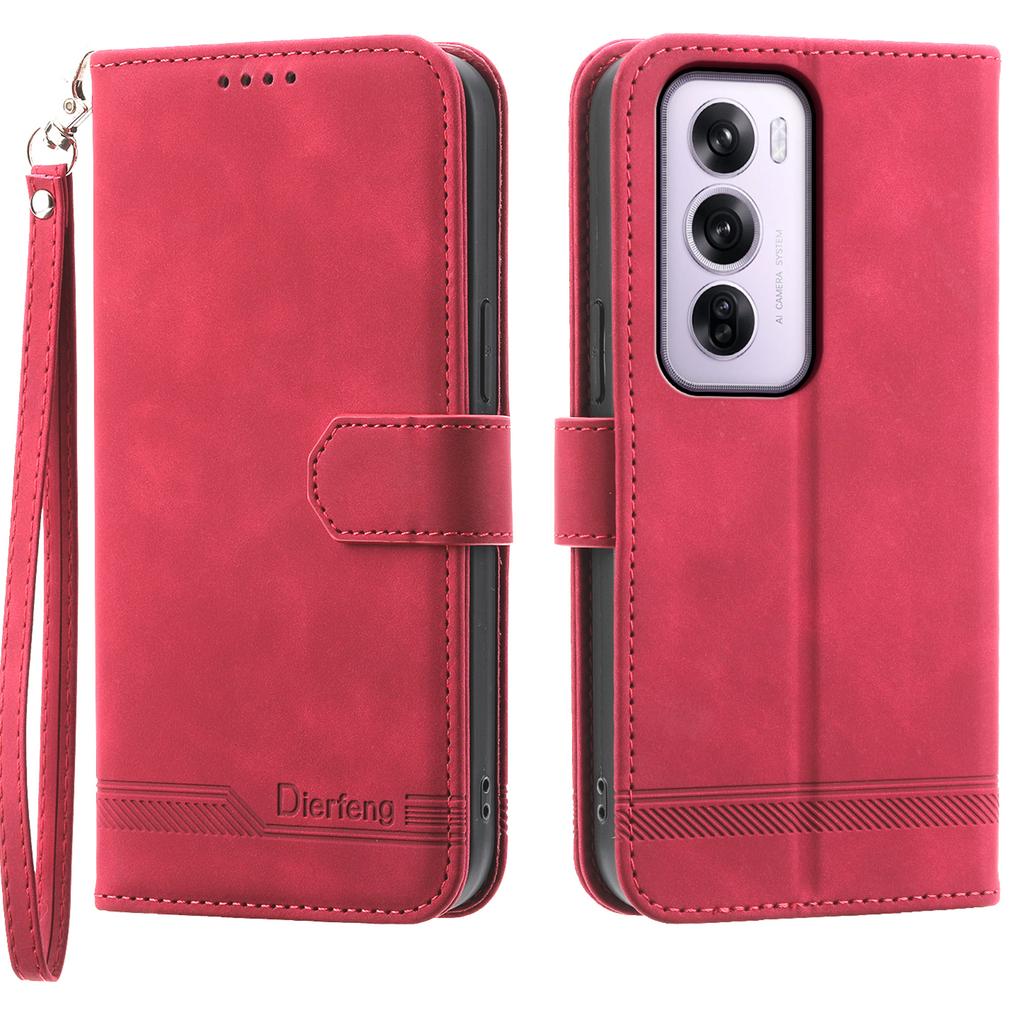 DIERFENG DF-03 For Oppo Reno12 Pro 5G (Global) Wallet Case Lines Imprint Leather Stand Phone Cover