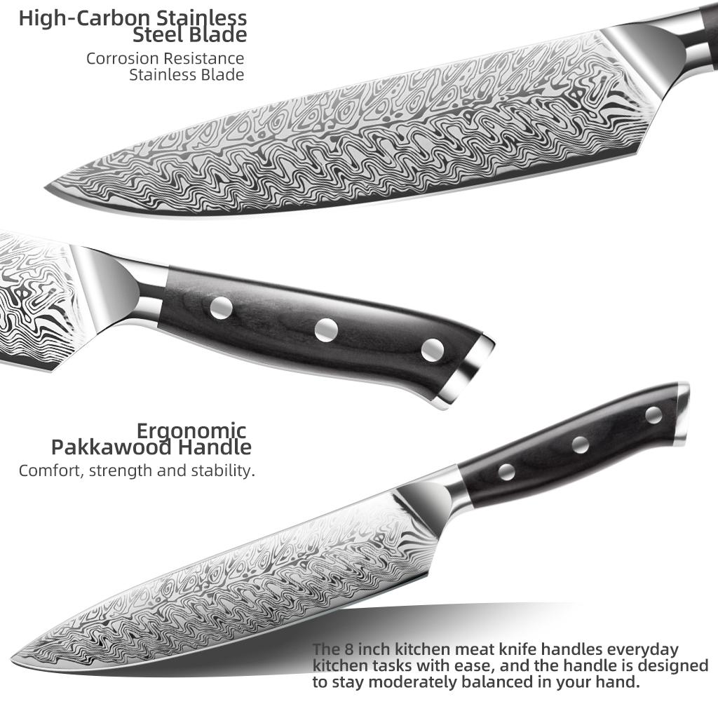 Professional Japanese Knives High Quality Damascus Steel Textured Kitchen Knives Sharp Meat Cutting Knives Chefs Santoku Knives