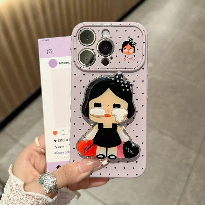 Applicable To Second Change iPhone11 Mobile Phone Case Cartoon Polka Dot Crying Baby Bracket Apple 11 Anti-drop Side Love Soft Case
