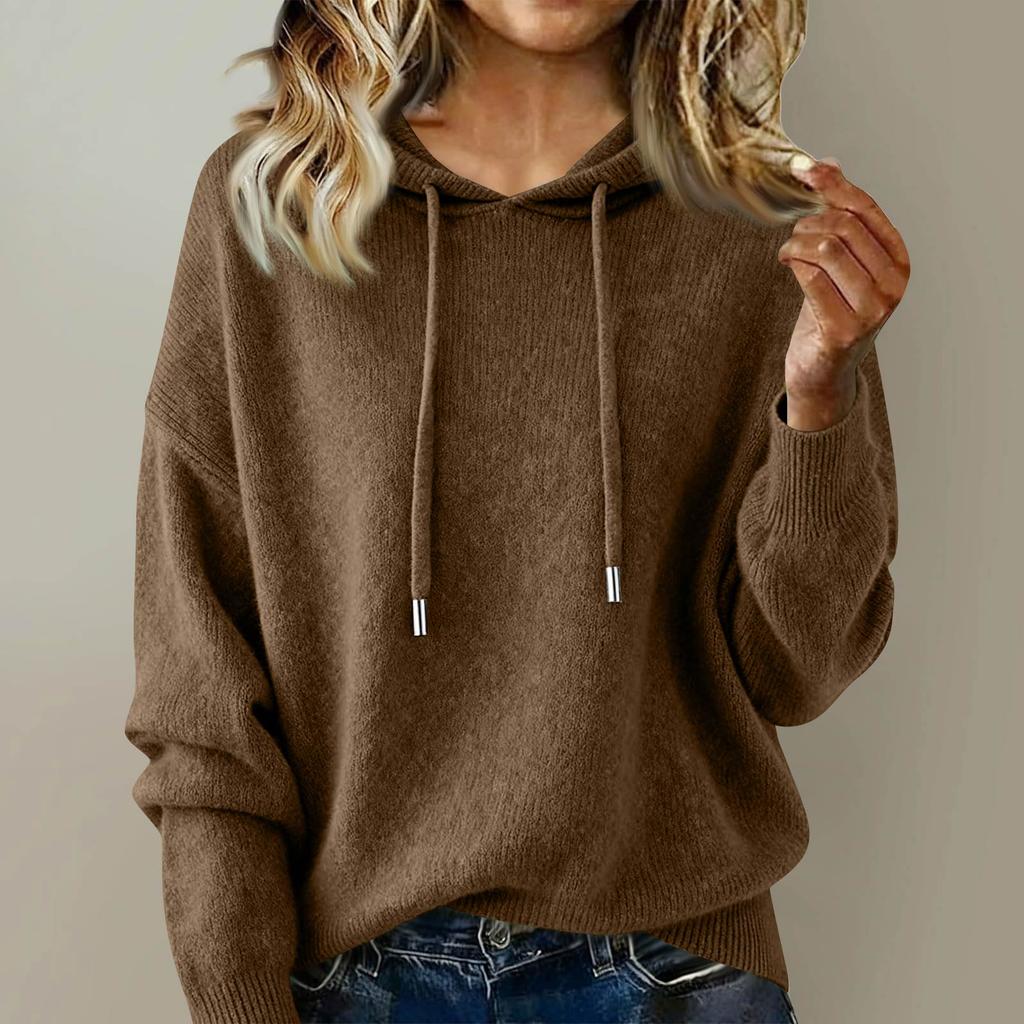 Damenmode Langärmliger Einfarbiger Locker Geschnittener Weicher Kapuzenpullover mit Kordelzug