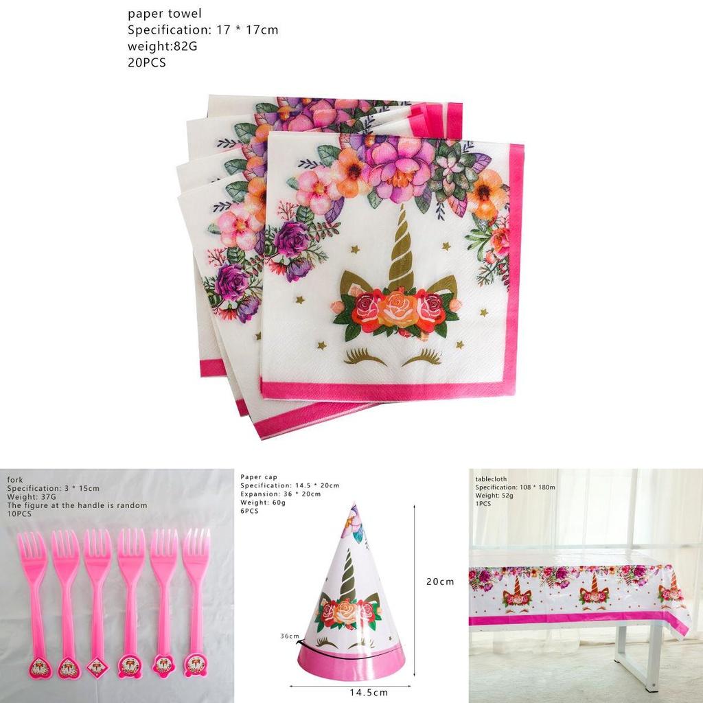Wreath Unicorn Kids Birthday Party Supplies Delightful Tableware Cups Forks Plates And Napkins