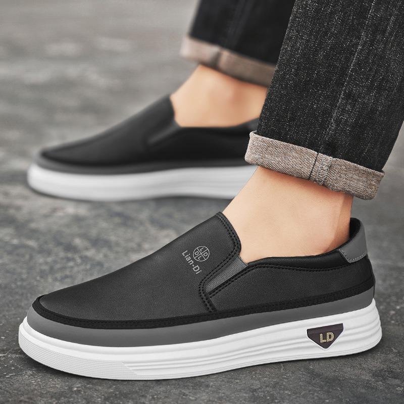 Men Large Size Breathable Casual Slip On Loafer Fashion Leather Shoes 39 чёрный