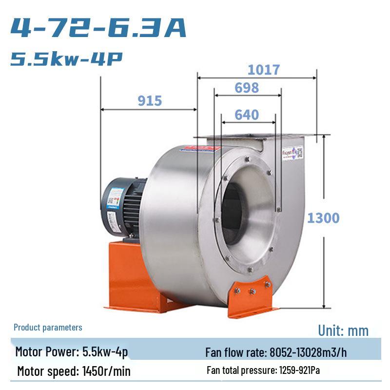 304 Stainless Steel Industrial Induced Draft Fan - Corrosion and High Temperature Resistant for Waste Gas and Paint Booth Ventilation.