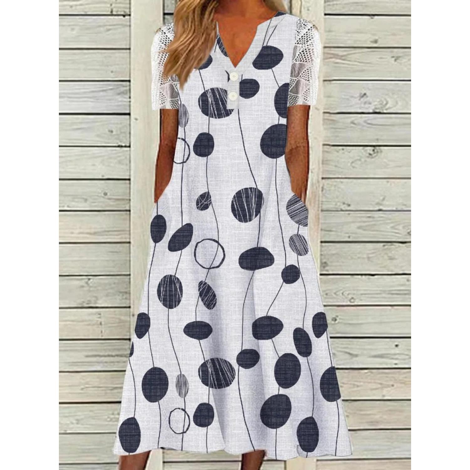 

2025 Новое женское платье с заниженной талией, элегантное платье с принтом, весна-лето, свободное и удобное 3XL