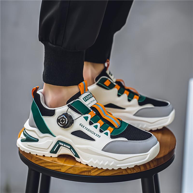 Męskie koreańskie modne casualowe buty sportowe z obrotową klamrą na cztery pory roku z miękką podeszwą antypoślizgowe outdoorowe buty do biegania sneakersy studenckie