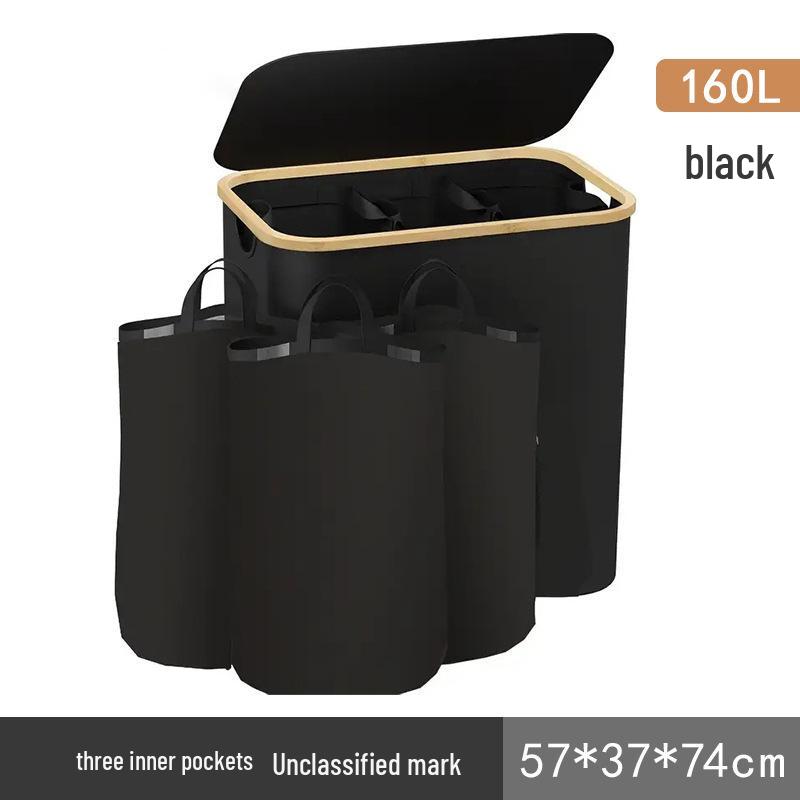 Foldable Bamboo Laundry Hamper with Lid - Oxford Cloth Dustproof Storage Basket