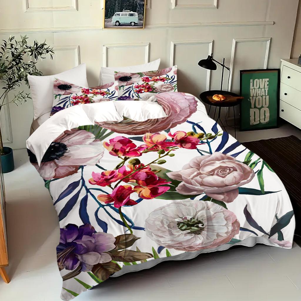 Elegant Flower Design Theme Pattern 3D Printed Duvet Cover Set Abstract Art Style Bedding Set Soft Comfortable Quilt Cover Set