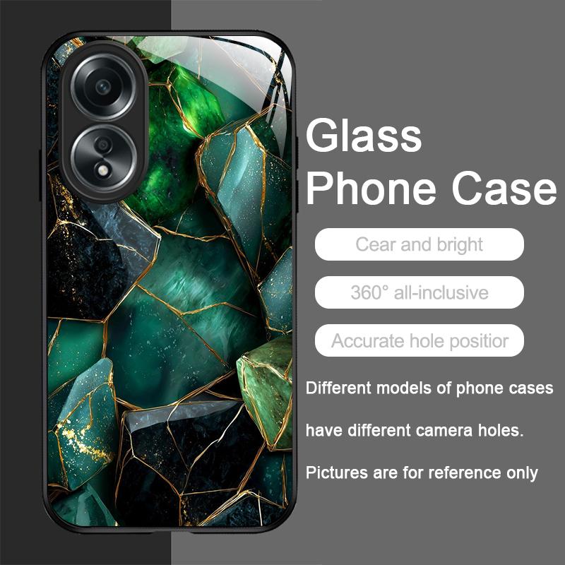 Gorgeous Emerald Pattern Tempered Glass Phone Case for OPPO Realme 14 13 12 11 10 Pro Plus 9i GT Neo 3 2 X7 Pro Protective Cover
