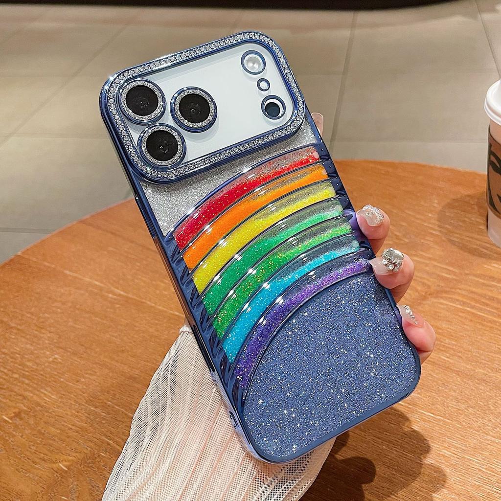 For IPhone 17 Promax Phone Case Electroplated with Rhinestones for Apple 16 Sparkling Powder Luxury 15 Rainbow Flowing Sand Case