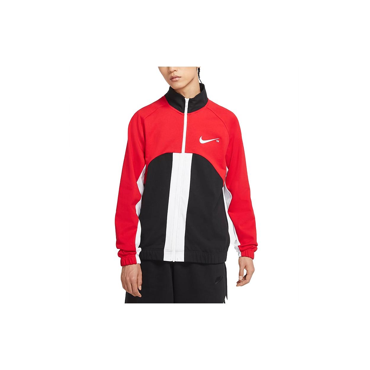 Men s Nike Sportswear Swoosh Contrast Color Stitching Knit Stand Collar Logo Jacket University Red DD5982-657 L