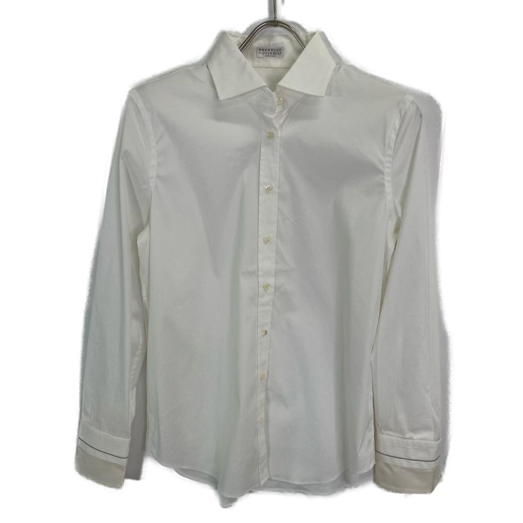 BRUNELLO CUCINELLI White 20Stainless Steel Cotton Blend Shirt with Monile Embellishment tops S whiteUsed