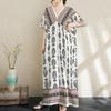 Krátký rukáv Plus size Bavlněné vintage květinové nové šaty pro ženy ležérní volné dlouhé letní šaty