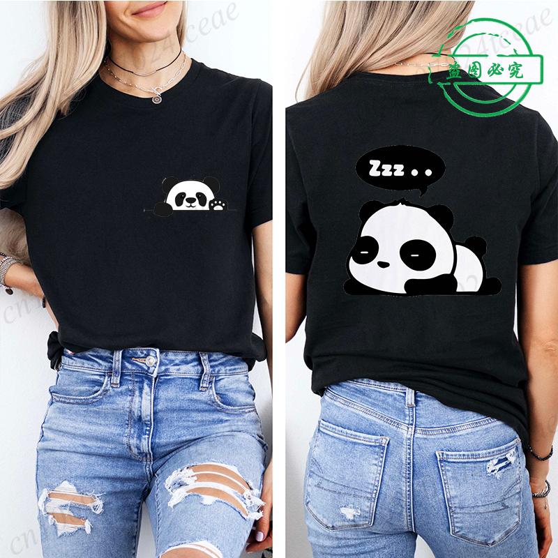 Bambusová Panda Dámské Grafické Tričko pro Ženy Dívka Krátký Rukáv Kulatý Výstřih Ležérní Top na Léto a Jaro, Dámské Oblečení