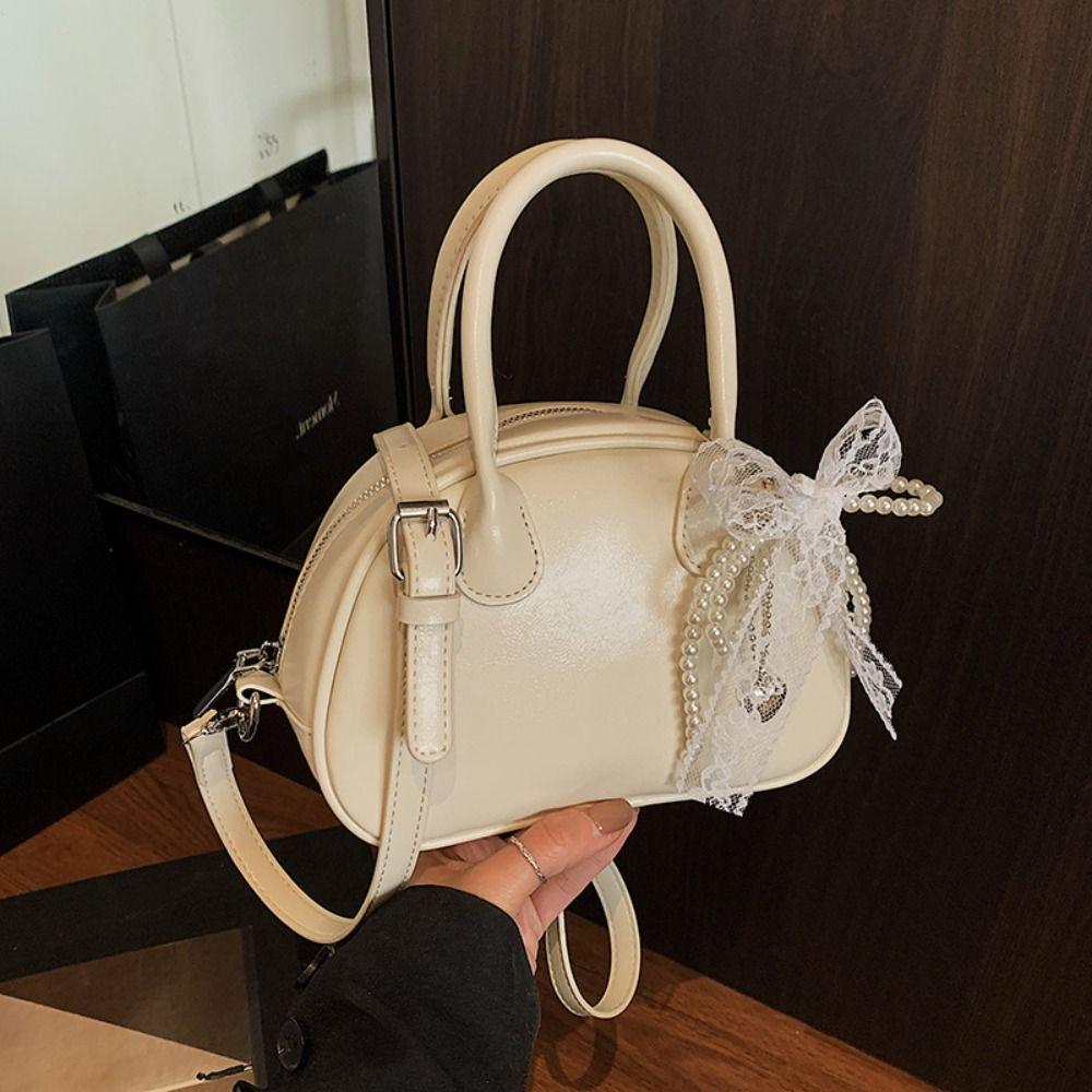 PU Leather Bowling Shoulder Bag Sweet Pillow Handbag Elegant Boston Crossbody Bag Girls/Female