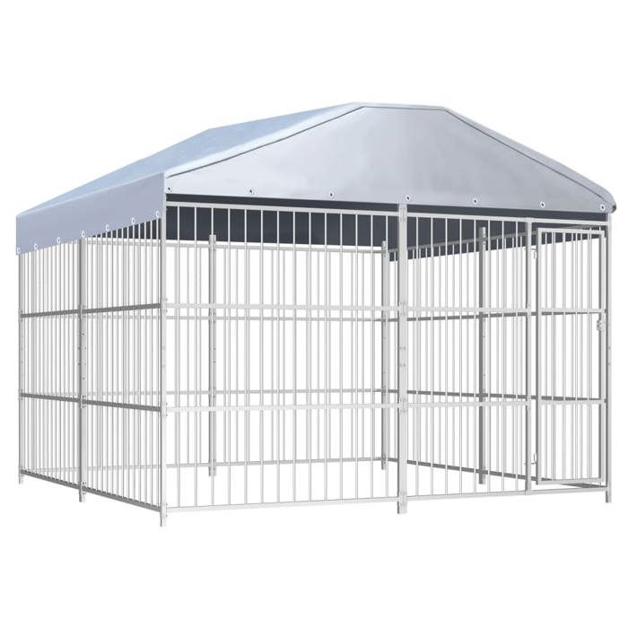 Chenil d'extérieur - Maison Exclusive - 300 x 300 x 185/200 cm - Structure acier - Toit polyéthylène