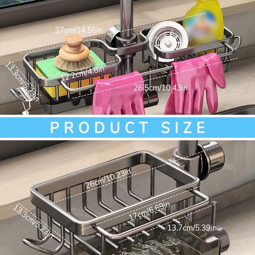 Sink Drain Rack Sponge Storage, 2024 New Kitchen Sink Faucet Organizer, Adjustable Detachable Sponge Holder for Kitchen Faucet, Sink Drain Holder