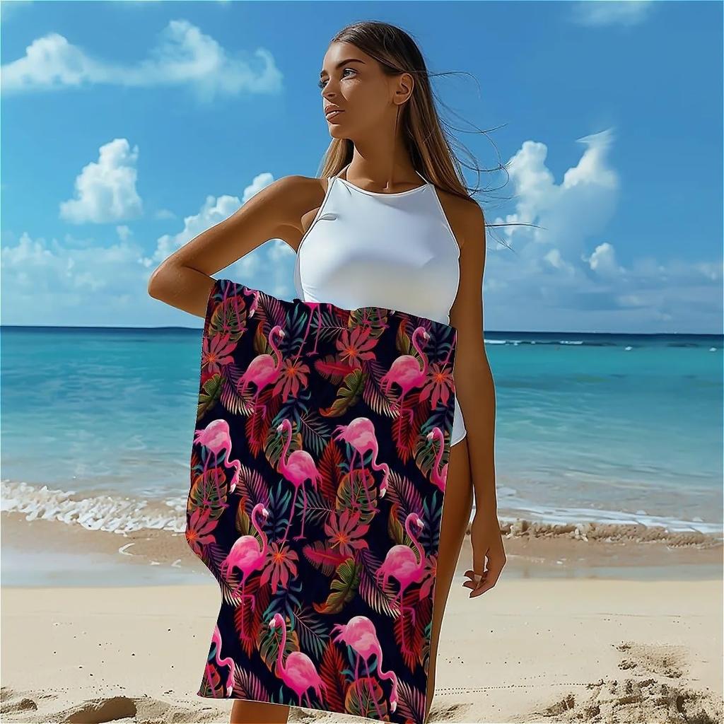 Nice Flamingo Pattern Beach Towel for Family Stuffs Friends Gifts Quick-Dry Sand Free For Bath Yoga Beach Camping Swimming GYM