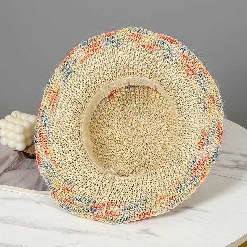 Mint Mambo flower straw hat women's summer big brim straw bucket hat foldable seaside sunshade sunscreen hat