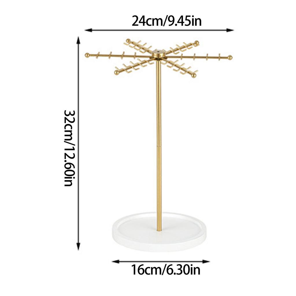 Modern Gold Jewelry Display Stand 48 Hooks 360 Rotating Design Compact Storage Solution For Necklaces Bracelets Perfect Gift