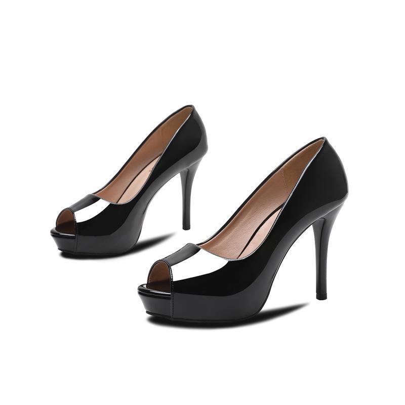 

Жіночі туфлі на високих підборах-шпильці з відкритим носком на платформі з лакованої шкіри для нічного клубу 38 чорний