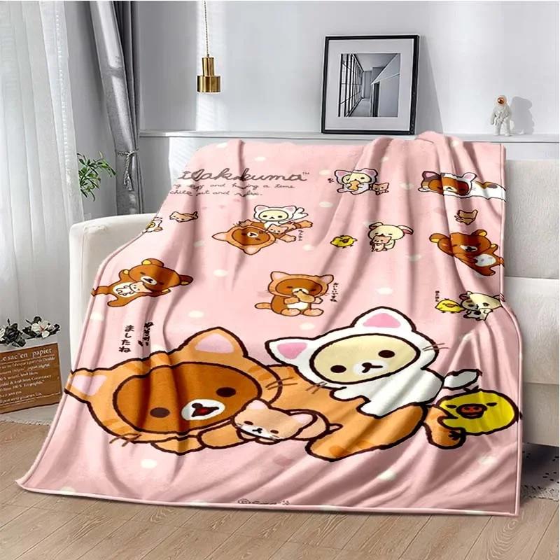 Cartoon Rilakkuma Anime Girls Throws Blanket for Baby Hiking Picnic Bed Super Soft Cute Kawaii Flannel Blanket Birthday Gift