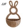 Rustic Rabbit Wall Decor Easter Bunny Woven Basket Handmade Hanging Basket Cute Animal Shaped for Dried or Faux Flowers Plants Farmhouse Home