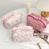 Ruffled Edge Bowknot Floral Print Makeup Bag Large Capacity Quilting Pen Bag Women Cosmetic Storage Bag Travel Wash Bags Clutch