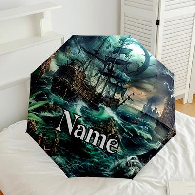 Pirate Adventure Customize Your Name Automatic Folding Umbrella Retractable Lightweight Compact Umbrella For Outdoor Travel And Festive Giftingt13
