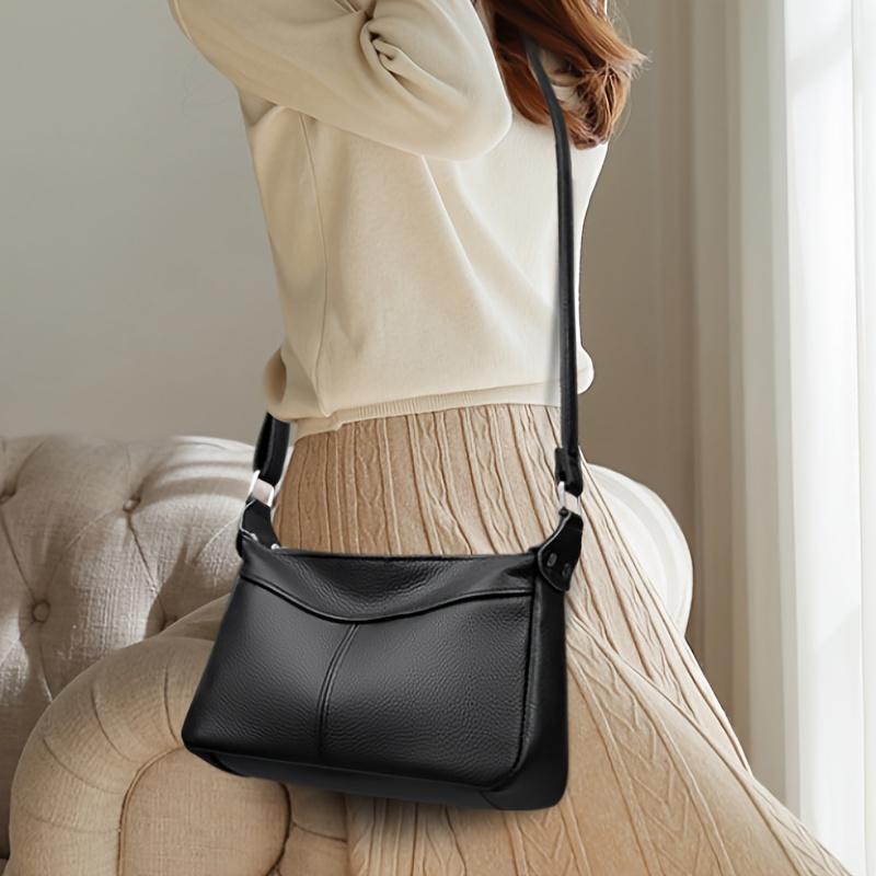 Umhängetasche aus echtem Leder, luxuriöse Schultertasche in Volltonfarbe, mehrlagige Alltagstasche für Damen